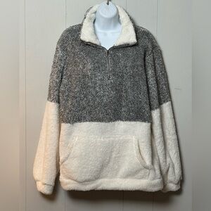 BTFBM Women Super Soft Two-Tone Quarter Zip Pullover with Kangaroo Pocket Sz XL